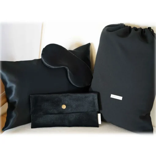 by Dariia Day Bedding-- Silk Travel Set - Midnight Black - Mulberry Silk - Artisan Silk Travel Set - Luxury - Avvenice