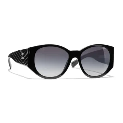 Chanel Sunglasses & Eyewear-- Oval Sunglasses - Black Gray - Eyewear - Avvenice