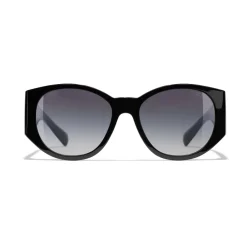 Chanel Sunglasses & Eyewear-- Oval Sunglasses - Black Gray - Eyewear - Avvenice