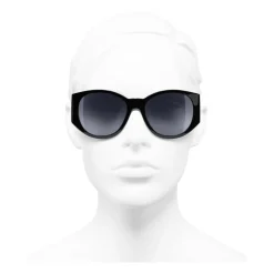 Chanel Sunglasses & Eyewear-- Oval Sunglasses - Black Gray - Eyewear - Avvenice