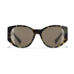 Chanel Sunglasses & Eyewear-- Oval Sunglasses - Green Tortoise Brown - Eyewear - Avvenice