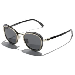 Chanel Sunglasses & Eyewear-- Pantos Sunglasses - Black Gold Gray - Eyewear - Avvenice