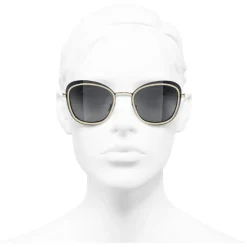 Chanel Sunglasses & Eyewear-- Pantos Sunglasses - Black Gold Gray - Eyewear - Avvenice