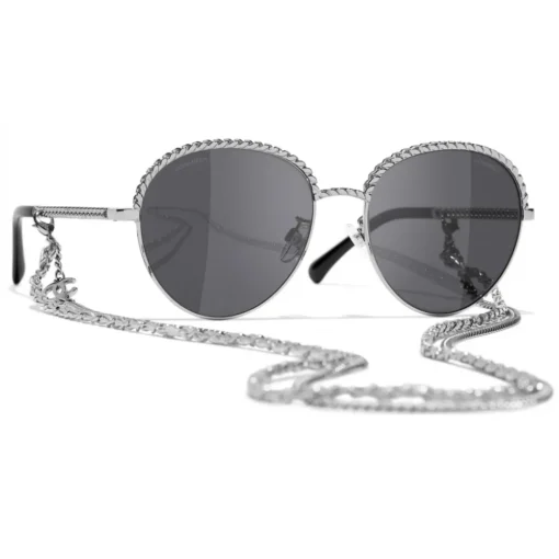 Chanel Sunglasses & Eyewear-- Pantos Sunglasses - Silver Dark Gray - Eyewear - Avvenice