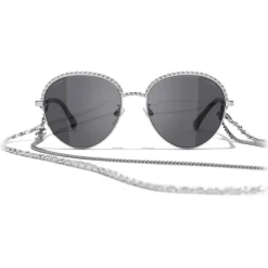 Chanel Sunglasses & Eyewear-- Pantos Sunglasses - Silver Dark Gray - Eyewear - Avvenice