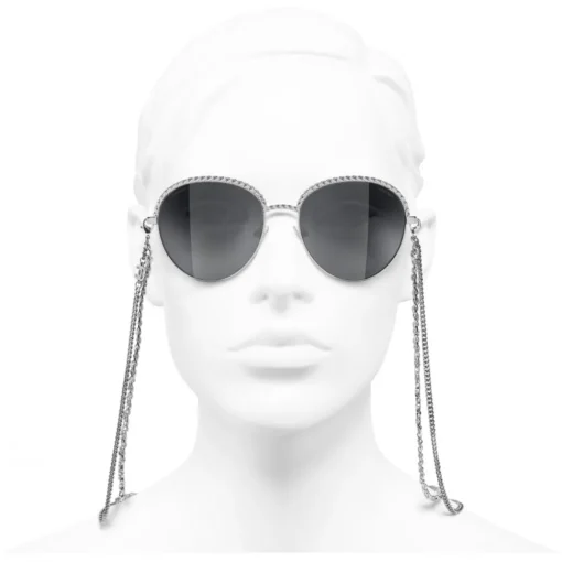 Chanel Sunglasses & Eyewear-- Pantos Sunglasses - Silver Dark Gray - Eyewear - Avvenice