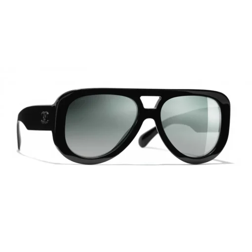 Chanel Sunglasses & Eyewear-- Pilot Sunglasses - Black Green Mirror - Eyewear - Avvenice