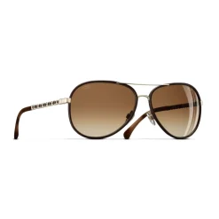 Chanel Sunglasses & Eyewear-- Pilot Sunglasses - Gold Brown - Eyewear - Avvenice