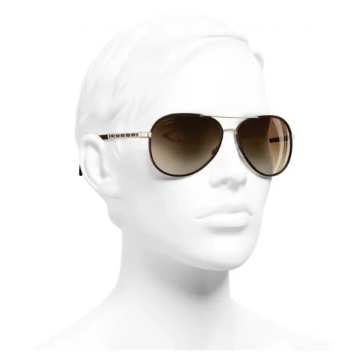 Chanel Sunglasses & Eyewear-- Pilot Sunglasses - Gold Brown - Eyewear - Avvenice