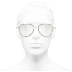 Chanel Sunglasses & Eyewear-- Pilot Sunglasses - Silver Beige Transparent - Eyewear - Avvenice