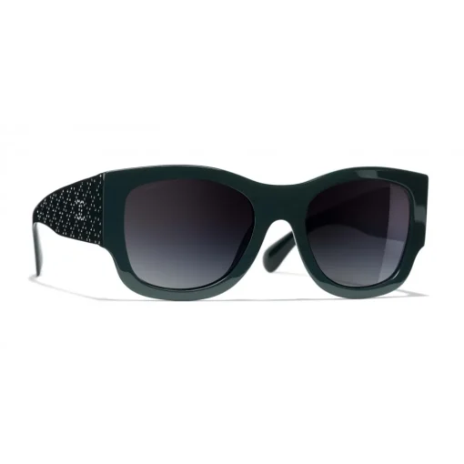 Chanel Sunglasses & Eyewear-- Rectangle Sunglasses - Dark Green Gray Gradient - Eyewear - Avvenice
