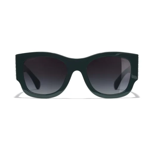 Chanel Sunglasses & Eyewear-- Rectangle Sunglasses - Dark Green Gray Gradient - Eyewear - Avvenice
