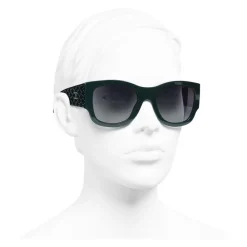 Chanel Sunglasses & Eyewear-- Rectangle Sunglasses - Dark Green Gray Gradient - Eyewear - Avvenice