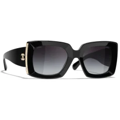 Chanel Sunglasses & Eyewear-- Rectangle Sunglasses - Black Gold Gray - Eyewear - Avvenice
