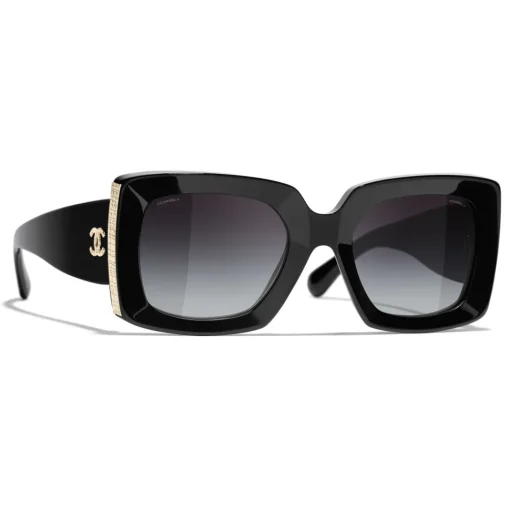 Chanel Sunglasses & Eyewear-- Rectangle Sunglasses - Black Gold Gray - Eyewear - Avvenice