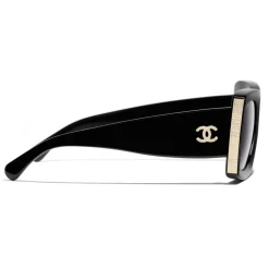 Chanel Sunglasses & Eyewear-- Rectangle Sunglasses - Black Gold Gray - Eyewear - Avvenice