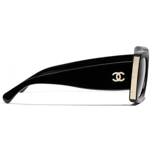 Chanel Sunglasses & Eyewear-- Rectangle Sunglasses - Black Gold Gray - Eyewear - Avvenice