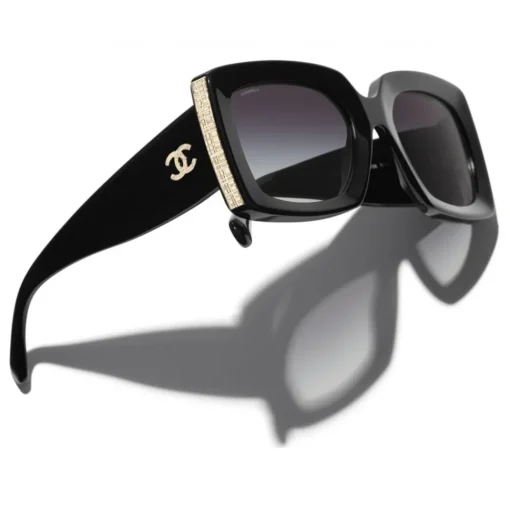 Chanel Sunglasses & Eyewear-- Rectangle Sunglasses - Black Gold Gray - Eyewear - Avvenice