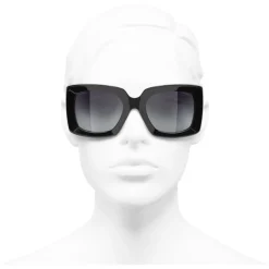 Chanel Sunglasses & Eyewear-- Rectangle Sunglasses - Black Gold Gray - Eyewear - Avvenice