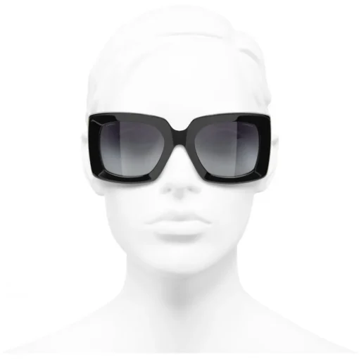 Chanel Sunglasses & Eyewear-- Rectangle Sunglasses - Black Gold Gray - Eyewear - Avvenice