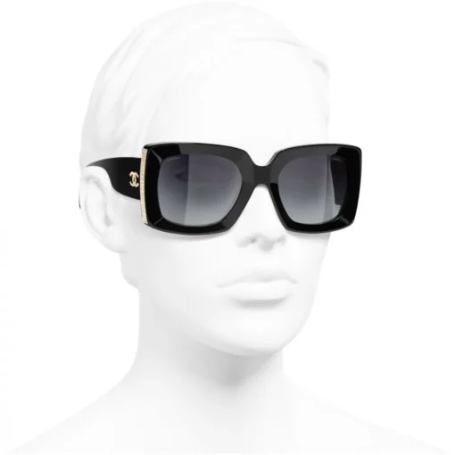 Chanel Sunglasses & Eyewear-- Rectangle Sunglasses - Black Gold Gray - Eyewear - Avvenice