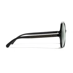 Chanel Sunglasses & Eyewear-- Round Sunglasses - Black Green Mirror - Eyewear - Avvenice