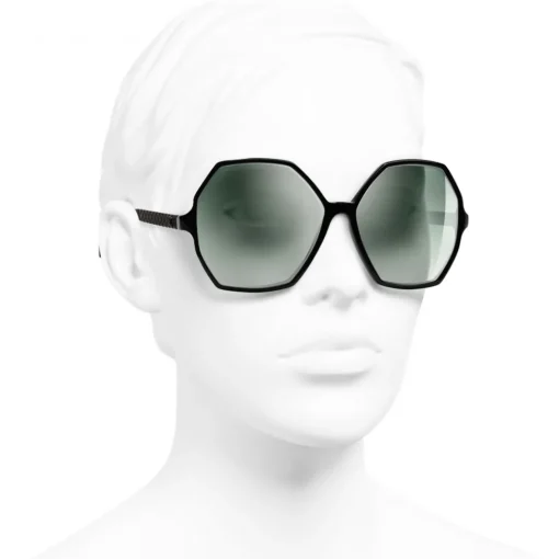 Chanel Sunglasses & Eyewear-- Round Sunglasses - Black Green Mirror - Eyewear - Avvenice