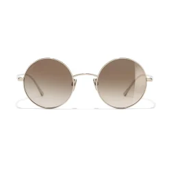 Chanel Sunglasses & Eyewear-- Round Sunglasses - Gold Brown Gradient - Eyewear - Avvenice