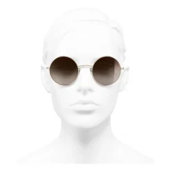 Chanel Sunglasses & Eyewear-- Round Sunglasses - Gold Brown Gradient - Eyewear - Avvenice