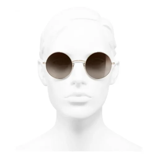 Chanel Sunglasses & Eyewear-- Round Sunglasses - Gold Brown Gradient - Eyewear - Avvenice