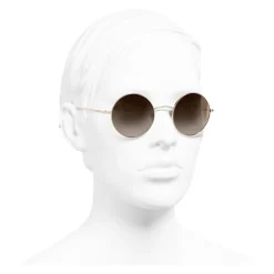 Chanel Sunglasses & Eyewear-- Round Sunglasses - Gold Brown Gradient - Eyewear - Avvenice