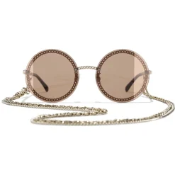 Chanel Sunglasses & Eyewear-- Round Sunglasses - Gold Light Brown - Eyewear - Avvenice
