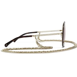Chanel Sunglasses & Eyewear-- Round Sunglasses - Gold Light Brown - Eyewear - Avvenice