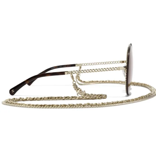 Chanel Sunglasses & Eyewear-- Round Sunglasses - Gold Light Brown - Eyewear - Avvenice