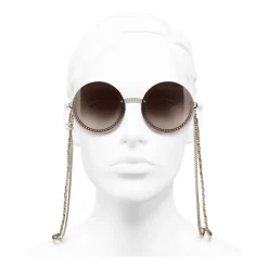 Chanel Sunglasses & Eyewear-- Round Sunglasses - Gold Light Brown - Eyewear - Avvenice