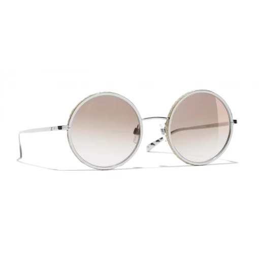 Chanel Sunglasses & Eyewear-- Round Sunglasses - Silver Beige - Eyewear - Avvenice