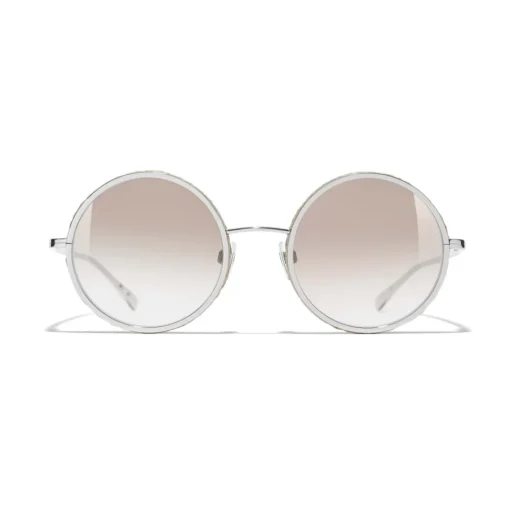 Chanel Sunglasses & Eyewear-- Round Sunglasses - Silver Beige - Eyewear - Avvenice