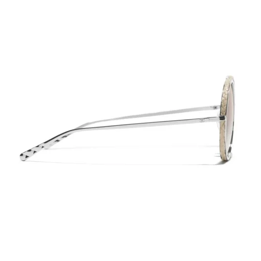 Chanel Sunglasses & Eyewear-- Round Sunglasses - Silver Beige - Eyewear - Avvenice