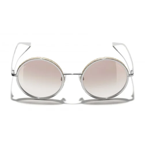 Chanel Sunglasses & Eyewear-- Round Sunglasses - Silver Beige - Eyewear - Avvenice