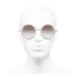 Chanel Sunglasses & Eyewear-- Round Sunglasses - Silver Beige - Eyewear - Avvenice