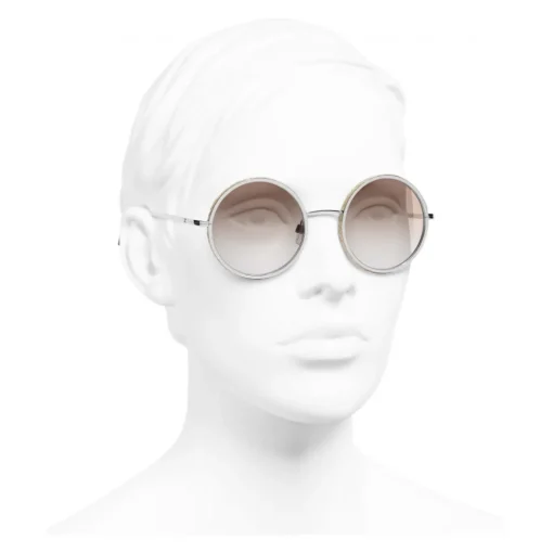 Chanel Sunglasses & Eyewear-- Round Sunglasses - Silver Beige - Eyewear - Avvenice