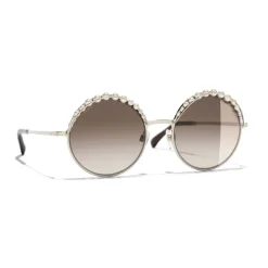 Chanel Sunglasses & Eyewear-- Round Sunglasses - Gold Light Brown - Eyewear - Avvenice