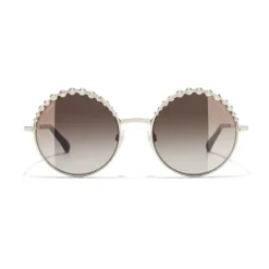 Chanel Sunglasses & Eyewear-- Round Sunglasses - Gold Light Brown - Eyewear - Avvenice