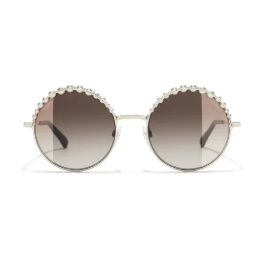 Chanel Sunglasses & Eyewear-- Round Sunglasses - Gold Light Brown - Eyewear - Avvenice