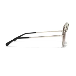 Chanel Sunglasses & Eyewear-- Round Sunglasses - Gold Light Brown - Eyewear - Avvenice
