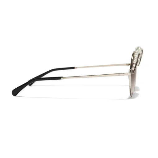 Chanel Sunglasses & Eyewear-- Round Sunglasses - Gold Light Brown - Eyewear - Avvenice