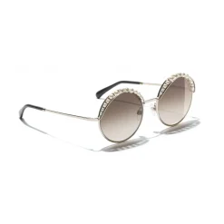 Chanel Sunglasses & Eyewear-- Round Sunglasses - Gold Light Brown - Eyewear - Avvenice