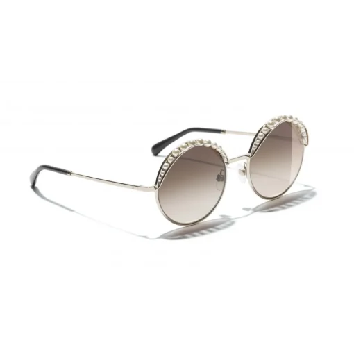 Chanel Sunglasses & Eyewear-- Round Sunglasses - Gold Light Brown - Eyewear - Avvenice