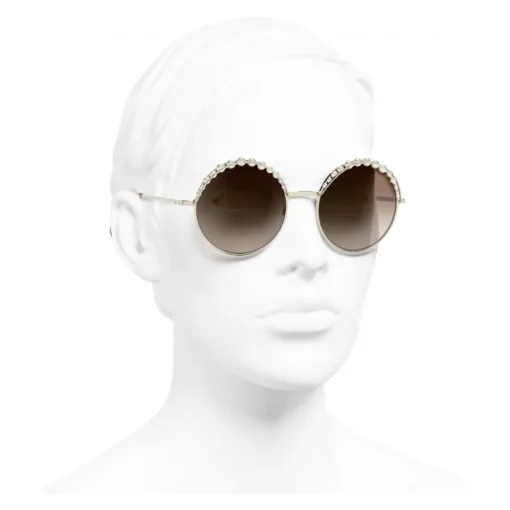 Chanel Sunglasses & Eyewear-- Round Sunglasses - Gold Light Brown - Eyewear - Avvenice