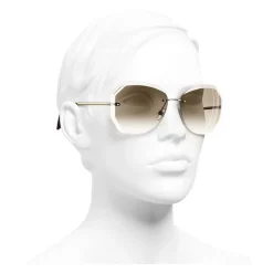 Chanel Sunglasses & Eyewear-- Round Sunglasses - Gold Beige - Eyewear - Avvenice